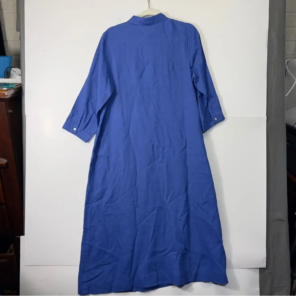 NWT Medium J. JILL Linen Midi Shirt Dress Amalfi Coast Blue - Picture 8 of 10